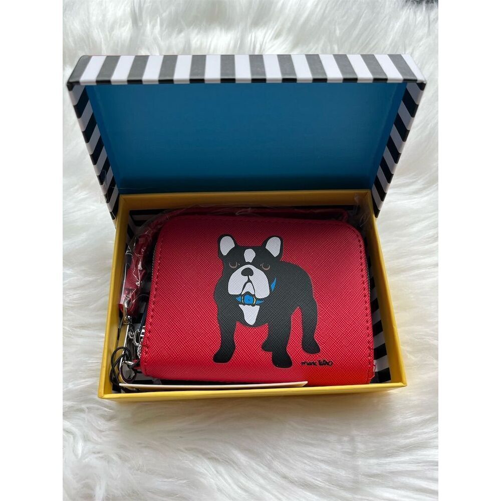 🆕 Marc Tetro Women's Red Zip-Around Wallet with French Bulldog Design